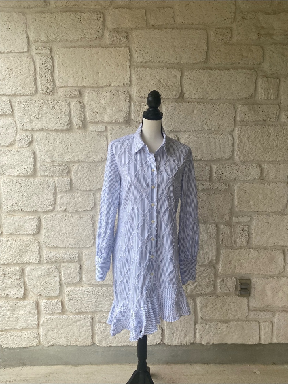 Derek Lam 10 Crosby Blue & White Striped Eyelash Shirt Dress Sz 8